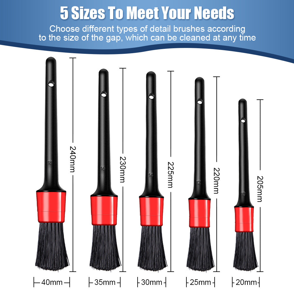 Car Detailing Brush Set — Soft Bristle Cleaning Brushes (5-Piece)